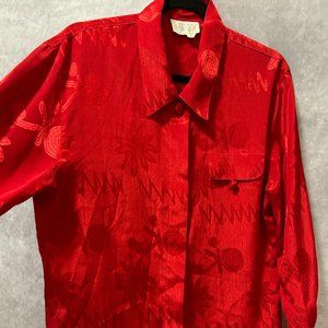 Vintage Bright Red Abstract Print Button Up